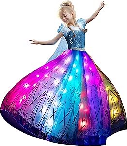 RGB LED Light Up Princess Dress, Interactive Girls Princess Costume Halloween Dress Up Clothes, Syncs with Music, App Remote Control, for Birthday, Party, Christmas, School Activities, Purple