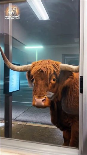 Giant Highland Bull Blocks Drive-Thru Lane