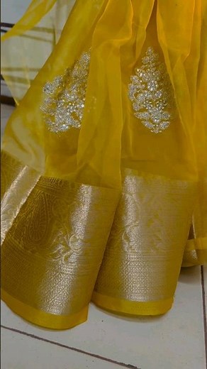 yellow organza saree##fashion # wedding guest look# makeup #marthi #song