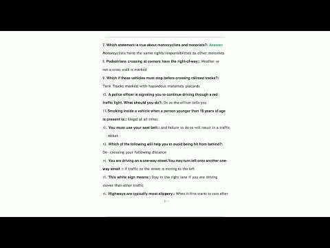 CALIFORNIA DMV PERMIT TEST 2024 250 ACTUAL EXAM QUESTIONS AND CORRECT ANSWERS ALREADY PASSED22