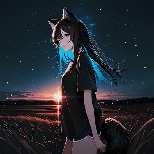 night sky #wolfgirl #anime #animation