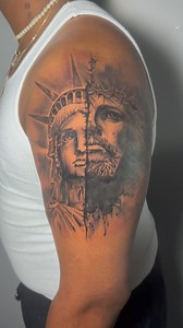 The client wanted a mix “New York and Jesus. Chad accepted that challenge and here is the result! Artist: Tattoos By Chad Miskimon (@chad_miskimon on instagram) Call or email to set up an appointment! : 410-676-2428 :EvolvedBodyArts@gmail.com | Evolved Body Arts | Facebook