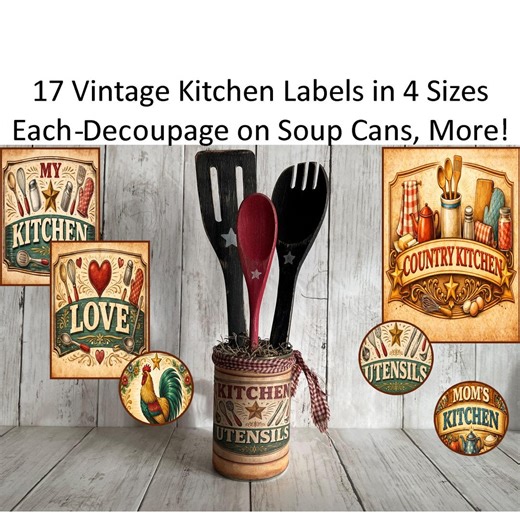 Vintage Kitchen Labels, Vegetable and Soup Can Labels, Printable Farmhouse Prints, Utensils, Gadgets - Etsy