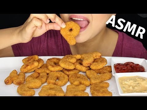 ASMR CRUNCHY ALPHABET CHICKEN NUGGETS Eating Sounds and Whispering HUNGRY CAKES