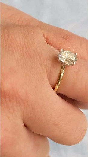 Two Tone Oval Moissanite Ring for Women, Hidden Halo Engagement Ring, Dainty 14k Yellow
