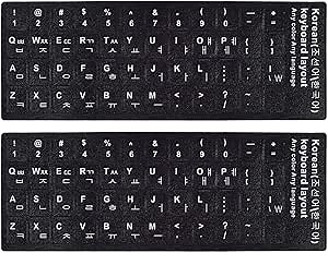 2PCS Korean Keyboard Stickers, Korean-English Keyboard Letters Replacement Sticker White Font on Black Background for Computer Laptop Notebook Desktop, Matte Keyboard Alphabet Stickers