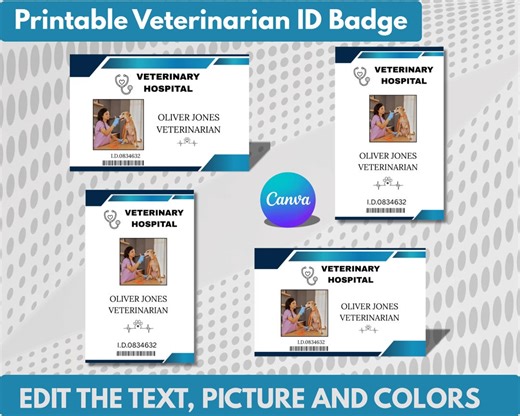 Printable Veterinarian ID Badge | Editable Name Tag Template for Preschool, Doctor Party, Animal Worksheets & Dress-up - Etsy