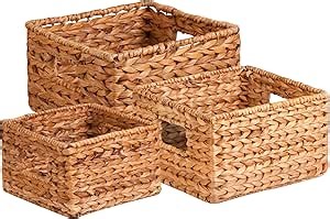 Honey-Can-Do Banana Leaf Storage Baskets –Water Hyacinth Woven Basket, Decorative Baskets for Shelves, Basket for Gifts, Closet, Pantry, and Home Organization, Set of 3, Multi-Size