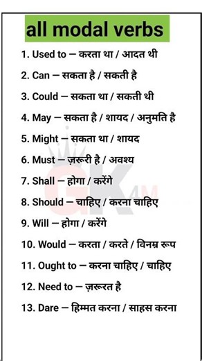 all modal verbs with hindi meaning #modal#verbs #advancedenglish #short