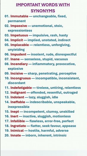 Important Synonyms. Words With Meanings. English Vocabulary