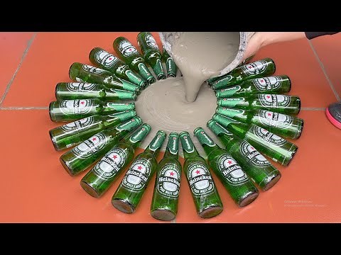 Recycle Glass Bottles .Make Coffee Table And Flower Pots From Glass Bottles And Cement .