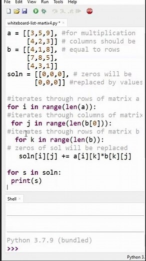 Python Multiplication of Matrices |Python for Beginners