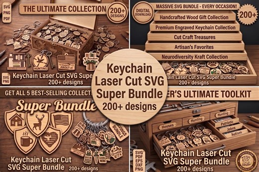Keychain Laser Cut SVG Super Bundle Engraved Keyring Vector Designs - Etsy