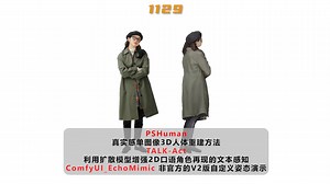 PSHuman人体3D重建，TALK-Act数字人和ComfyUI_EchoMimic 非官方的V2版自定义姿态演示