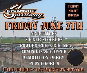 3.3K views · 34 reactions | https://sycamorespeedway.com/event/june-7-friday-night-racing-compact-25-lapper-demo-figure-8/ | Sycamore Speedway | Facebook