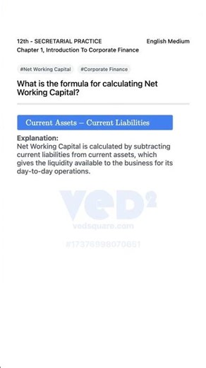 Net Working Capital Formula Corporate Finance Secretarial Practice