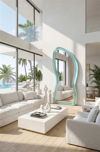 Custom Epoxy Resin Turquoise Mirror, Full Lenght Mirror, Irregular Office Mirror, Modern Asymmetrical Mirror, Standing Mirror, Floor Mirror - Etsy