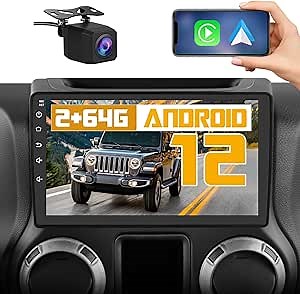 AWESAFE Car Radio Stereo Upgrade 2GB+64GB for Jeep Wrangler JK 2007-2018 Dodge Ram 1500 2500 2009 2010 2011 2012 Grand Cherokee with CarPlay Android Auto