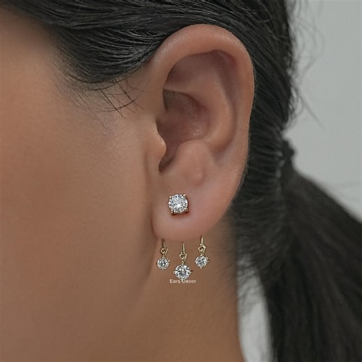 Round Cut Lab Diamond Ear Jacket Earrings, CVD Diamond Dangle Drop Earrings, 14K Solid Gold Front Back Earrings, Screw Back Diamond Earrings - Etsy