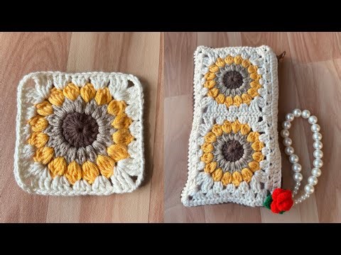 Sunflower Granny Square purse/ handbag for beginners step by step tutorial #crochet #diwalicrafts