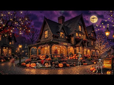 Cozy Autumn Village Halloween Ambience 🎃🦇 Best Halloween Jazz 2025, Spooky Sound, Night Nature Sound