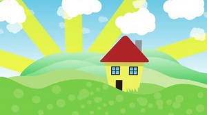 Cartoon 2d animation of a house on sunny and rainy day. Seamless loop. Animation