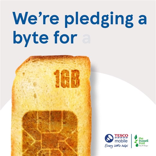 We’ve committed to distribute 2 million GB of data through the The Trussell Trust network of food banks. So, if you can donate a food item to the Tesco Food Collection, we’ll donate a free byte too. Keeping people facing hardship connected, one little help at a time www.tescomobile.com/why-tesco-mobile/little-helps/connected-communities | Tesco Mobile