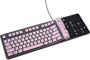 Anti Dust Waterproof Silicone Keyboard Protector Skin Cover for Dell Keyboard KB212-B KB4021 US Version (Pink)