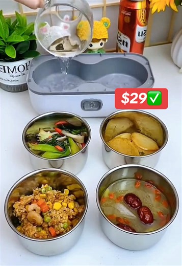 $29✅ Portable Self Cooking Electric Lunch Box, Mini Rice Cooker, 2 Layers 4 Stainless Steel Steamer Food Insulation Lunch Box for Home Office Dormitory Travel Outdoor Kitchen 2L ♨【Portable Mini Private Meal Cooker/Steamer】: 4 stainless steel bowl and 2 Layers, each is independent and it is convenient for you to clean. It also provides 4 bowl lid to prevent leak, make sure to NOT cover it when cooking or heating. Ideal for cooking rice, steaming eggs, vegetables, meat and more. ♨【Food Grade Mater