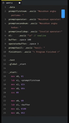 Day 1 coding assembly // Assembly simple calculator #coding #assembly #arm64