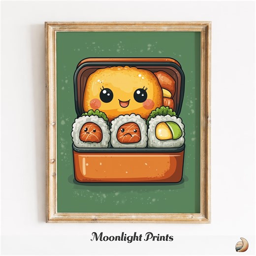 Printable Kawaii Bento Box Mascot Print, Cute Cartoon Character Illustration, Playful Sushi Art for Kids, Colorful Digital Wall Decor 461 - Etsy