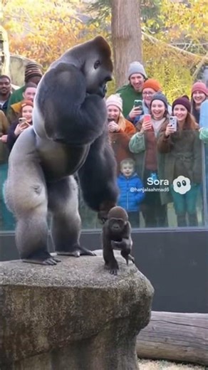 Gorilla 🦍Protects Cub From Loud Fans😂0.0.0 #viral #gorilla #kindness #shorts
