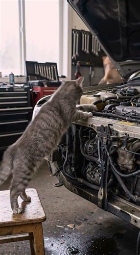 Workshop Fight 🚗 🐱 ⚙️ #cats #funny #fyp #animals