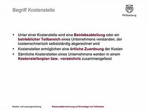 Kosten- und Leistungsrechnung – Theorie: Kostenstellenrechnung auf Grundlage Vollkosten