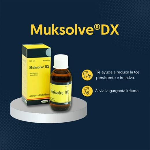 ¡Muksolve® DX, tu aliado ideal para aliviar esos molestos síntomas de la tos!😉😉 Su fórmula avanzada está diseñada para disolver la flema y prevenir su acumulación, proporcionando un alivio inmediato a la irritación de la garganta. ¡Recupera tu bienestar y disfruta de cada momento sin molestias! 🤩 *Consulta a tu médico. ¡Cuando es Henie, la calidad se siente! #CalidadQueSeSiente #Henie #Muksolve® DX | Henie Farma
