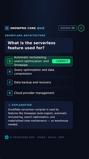 SnowPro Core Quiz #079 | What is the serverless feature used for