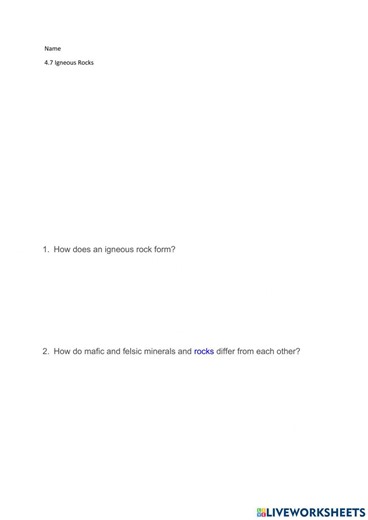 4.7 Igneous Rocks worksheet