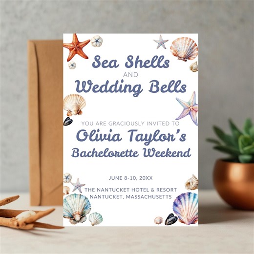 Seashell Bachelorette Weekend Invitation Template, Coastal Bridal Shower Itinerary Invite, Beach Bach Party Printable - Etsy