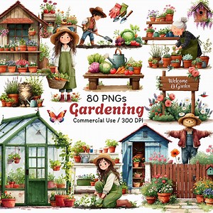 Watercolor Gardening Clipart: Cottagecore Garden Graphics (digital Download - 80 Pngs, 300 DPI) - Etsy