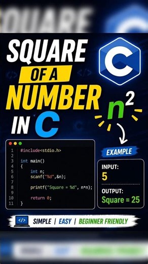 Square of a Number in C Programming | C Program to Find Square #shorts#coding #codingblocks