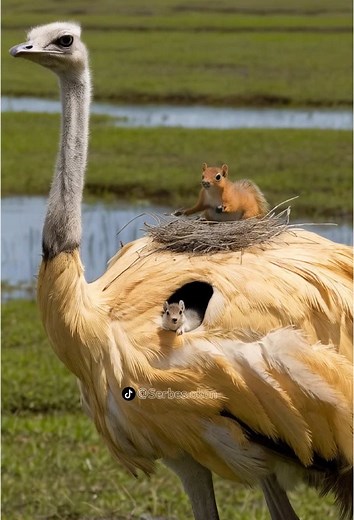 Unlikely Animal Relationship: Squirrels and Ostriches in the Wild