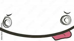 Cute cartoon faces change on the screen. Some of them stick out their tongues.