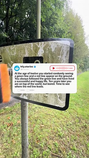 (u/Inorai) At the age of twelve you started randomly seeing a green line and a red line appear on the ground. You always followed the green line and have lived a successful and happy life. Ten years later you are on top of the world, but bored. Time to see where the red line leads. #redditstories #redditreadings #writingprompts #shortstory