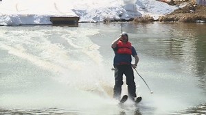 Now that takes talent! Skiing onto a pond with a drink in hand! Check out why skiiers and snowboarders joined in this pond skim event today: http://bit.ly/2IzqJPv | WKOW 27
