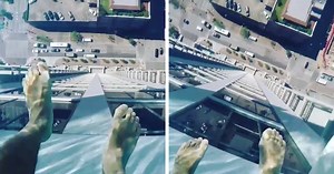 Watch: We really need to talk about this glass hotel pool 42 floors up