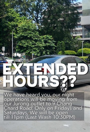 After many feedbacks and discussions, we have decided to move our extended night hours from 9a Lok Yang to 9 Chang Chard Road! Leng Kee Outlet (9 Chang Charn Road) Only on Friday and Saturday we will be open till 11pm (Last wash 1030pm) Please do not rev your cars as there are people living nearby. Do follow our socials for the latest updates!