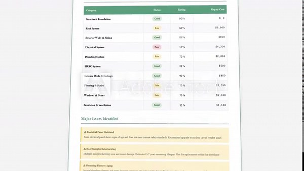 Comprehensive detailed home inspection report template: interactive property condition ratings with animated repair cost estimates