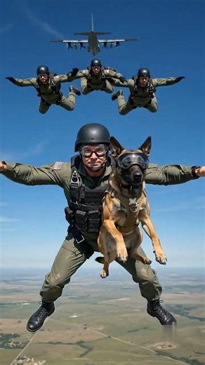 Military K9 Lands on Open Grass With Special Forces After C-130 Jump 🐾🌾