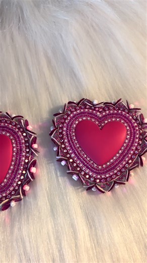 i have these beautiful hot pink hearts with sequins edging😍✨ message me if interested 💌 thank you for looking🫰🏼💗 $75 $8 s&h📦 USD #fyp #foryoupage #beadwork #beadworktiktok #nativetiktok