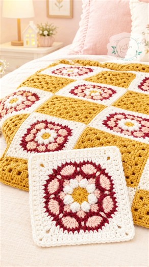 🌼 Floral Granny Square Blanket 💖 Easy Crochet Blanket Pattern for Beginners #crochet #youtubshorts